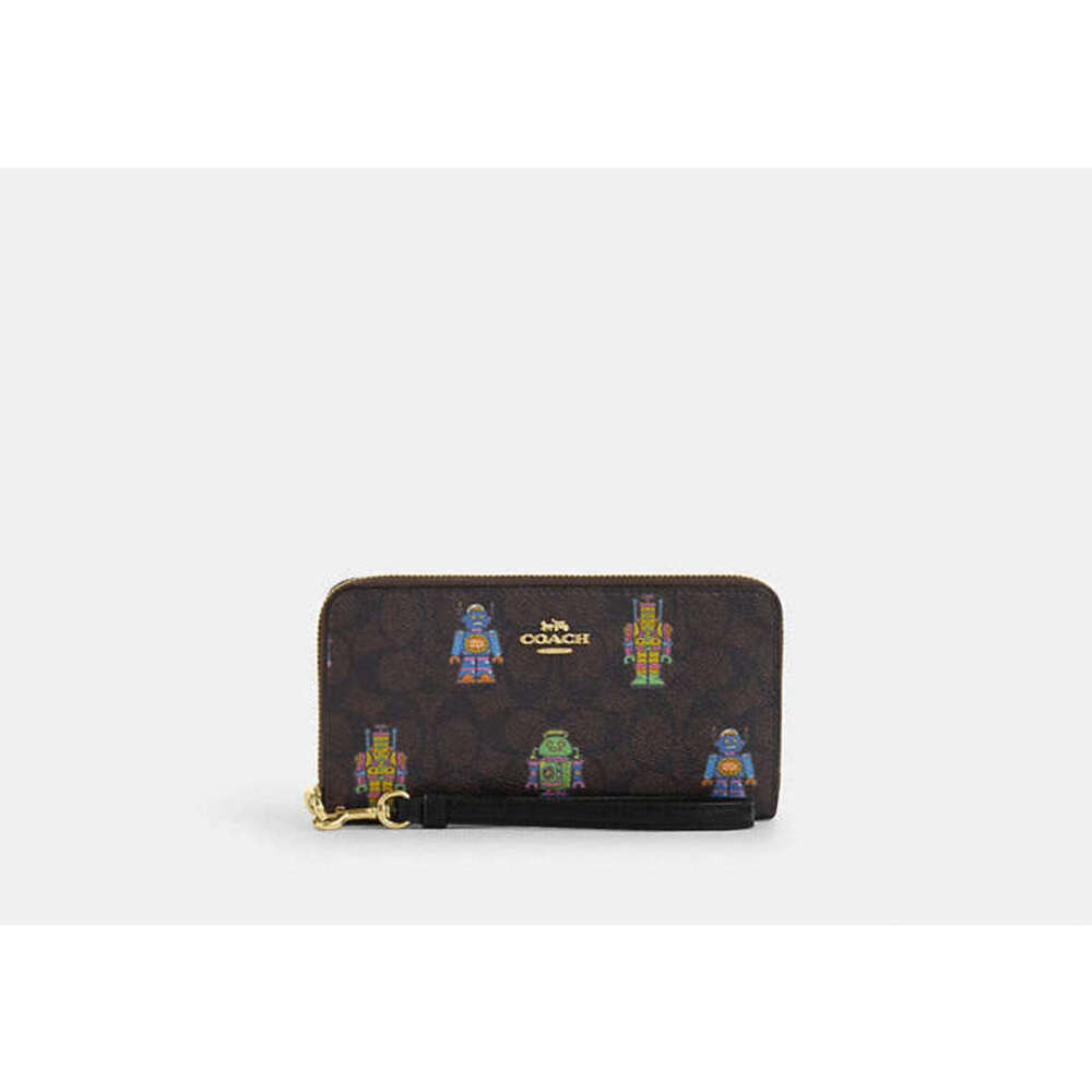 Cosmic Coach Long Zip Around Wallet In Signature Canvas With Robot Print